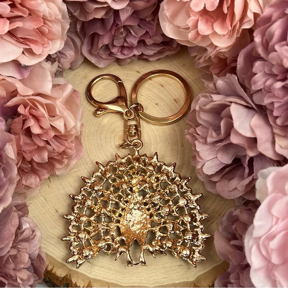 Beautiful Pink Crystal Peacock Keychain Charm - Picture 11 of 14